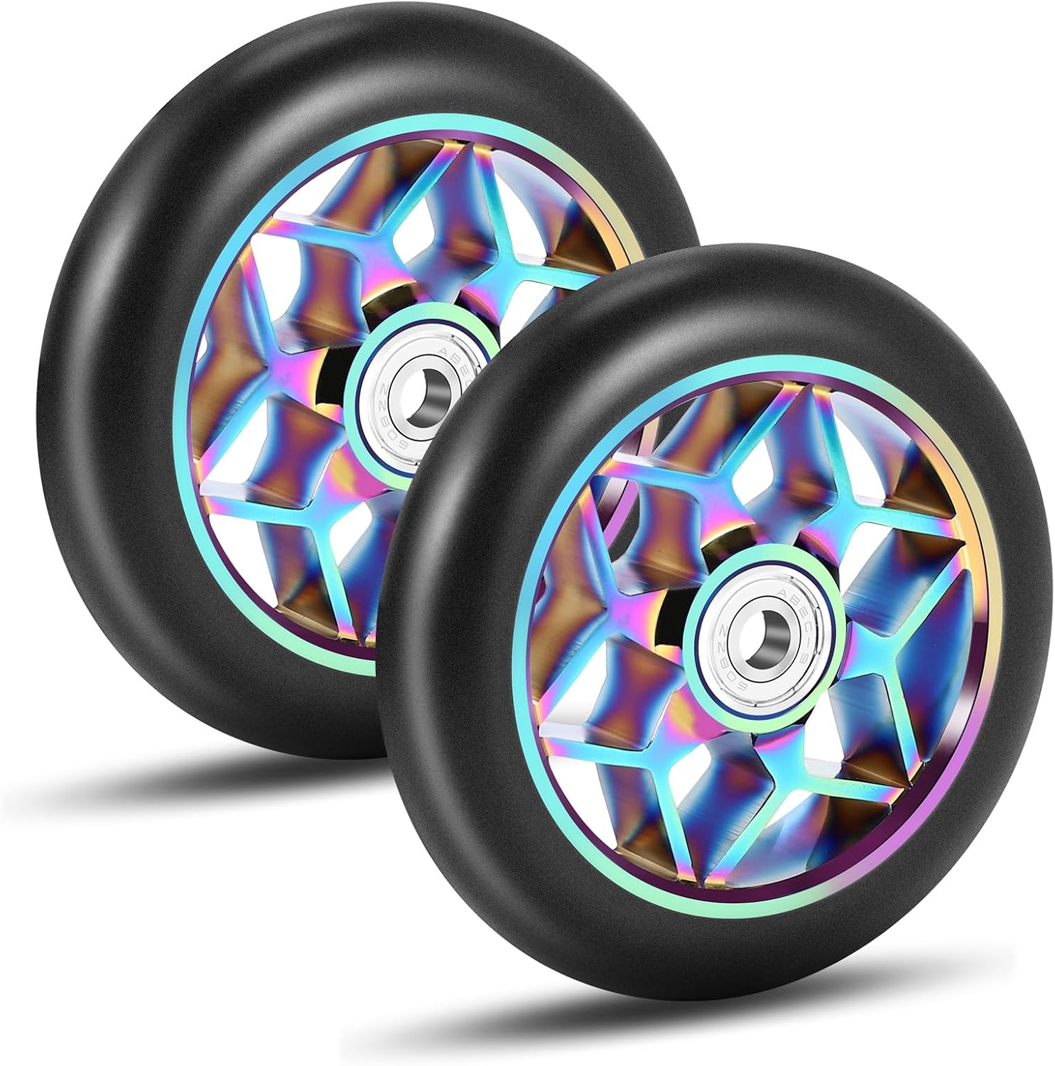 2 Pcs Scooter Wheels - 110mm Colorful Pu Thick Stunt Car Wheels with Bearings White