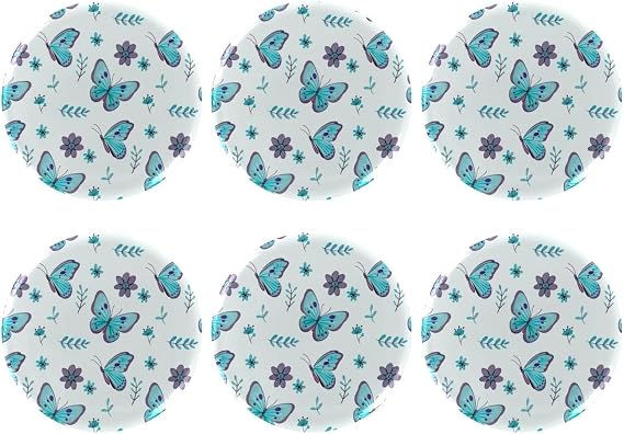 6 Pcs 2.2 Inch Button Badges with Pin, Blue Butterflies Willow Flowers Pattern Round Craft Buttons for Craft Supplies, DIY Badges Pins, School Projects