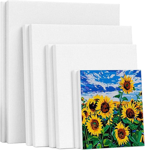 8 Pcs White Blank Canvas Set, Cotton Stretched Canvases for Artist, Art Board Frame for for Acrylic, Oil Painting, Panels for Wet Water and Dry Art Media (15x15cm, 20x20cm, 25x25cm, 30x30cm)