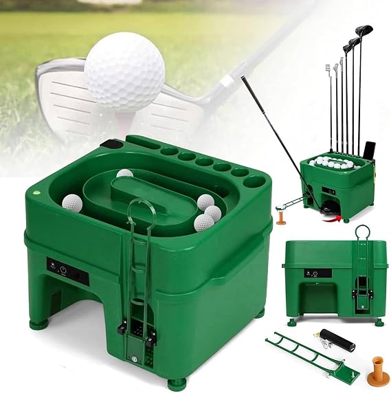 Automatic Golf Ball Dispenser with Adjustable Stand, Foldable Rail, and Pitching Machine for Practice