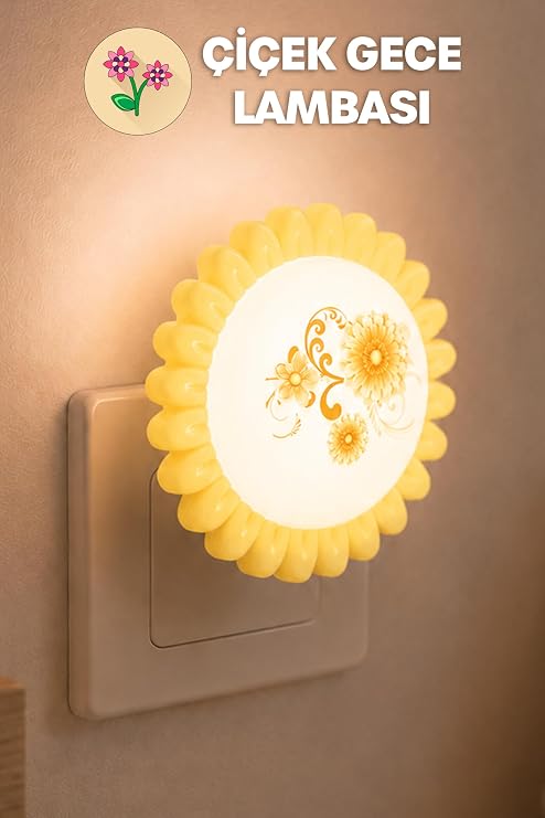 TELVESSE Çiçek Figürlü Gece Lambası ON/OFF Tuşlu Koridor Hol Işığı Uyuma Işığı Sarı GC09 [Enerji Sınıfı A]
