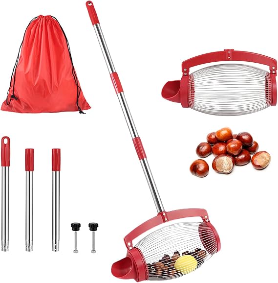 Long Handle Nut Gatherer Roller with Removable Rolling Harvester and Storage Bag for Efficient Garden Nut Collection
