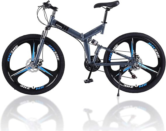Folding Bicycle, Adult and Youth Folding Bicycle, 21 Speed Shifter, Silver, Disc Brake, All-in-One, 26-Inch, Folding Bicycle