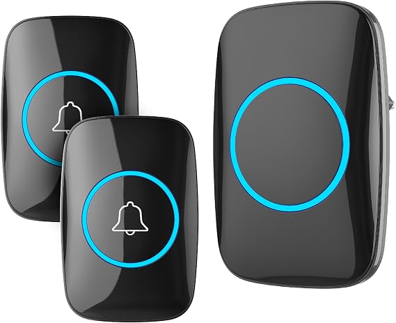 Kablosuz Kapı Zili Uzaktan Kumandalı Led Işıklı Kapı Zili Yüksek Sesli Uzun Mesafeli - Logosuz Tasarım (2 Buton + 1 Zil) - Siyah