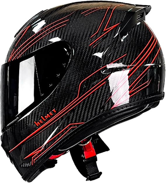 Carbon Fiber Full-Face Motorbike Helmets with Visor Portable Motorcycle Full Face Helmet ECEDOT Approved Unisex Adult Motocross Helmets Multiple Ventilation Openings