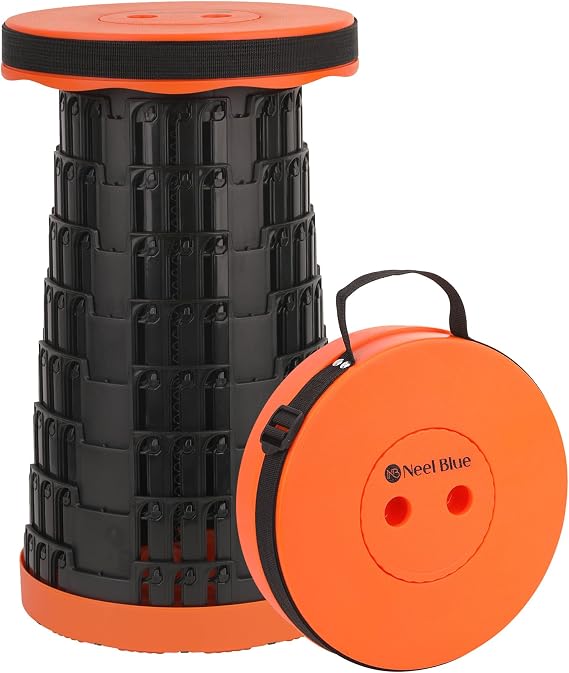WedDecor Telescopic Folding Stool Portable Seat 440lbs - Orange
