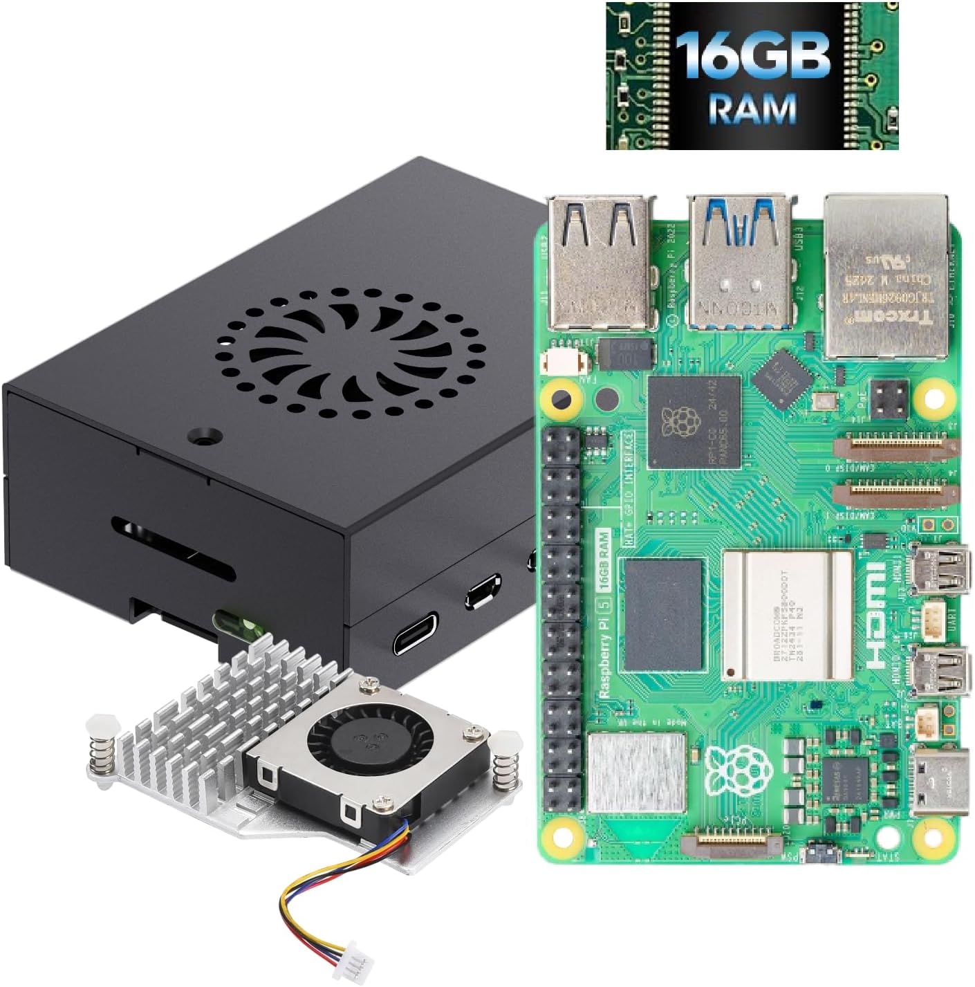 Basic Kit for Raspberry Pi 5  Raspberry Pi 5 with Technical Standards Mark 16 GB RAM  Aluminum Alloy Case with Active Cooler