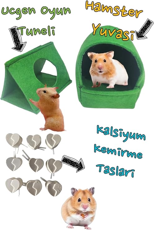 Hamster Üçgen Oyun Tuneli -Hamster Yuvasi - Kalp Dostu Kemirme Taslari