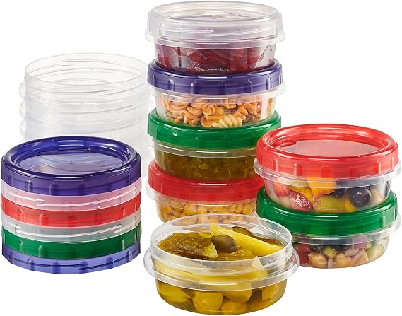 ELEGANT DISPOSABLES 8oz Plastik Gıda Saklama Kapları Renkli Bükümlü Üst Kapaklı Yeniden Kullanılabilir Sızdırmaz Şarküteri Kapları Dondurucu Depolama Yemek Hazırlığı için (12)