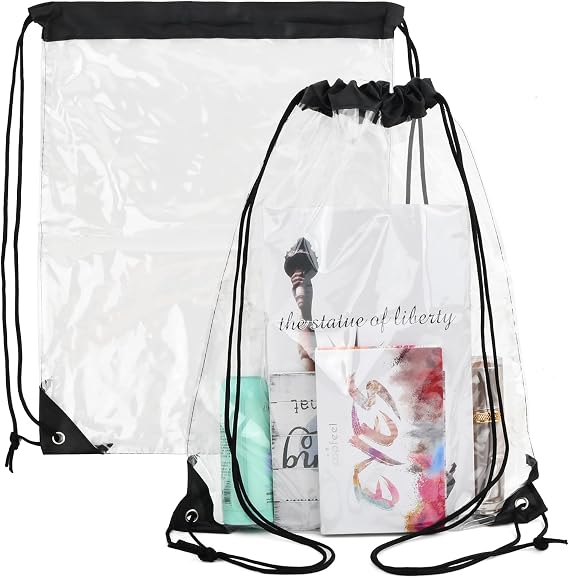 Transparent Drawstring Backpack 2 Pcs Swim Bagsports Drawstring Bag Cinch Sack Clear PVC Drawstring Bags for Women Men Sports Fitness