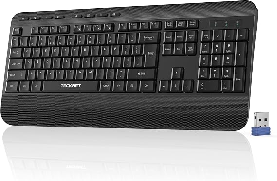 TECKNET Wireless Keyboard with Wrist Rest, Full-size Ergonomic Keyboards