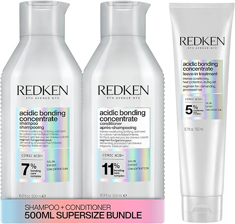 REDKEN Acidic Bonding Concentrate Shampoo 500ml, Conditioner 500ml and Leave-In Treatment 150ml Bond Repair Supersize Bundle