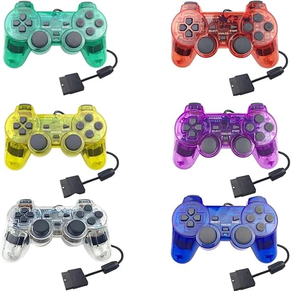 RtwrsudPS2 有線コントローラー 1個パック ダブルショック ゲームパッド Playstation 2コンソール対応 P2 有線透明ゲームパッド PS2 コンソール デュアル ショック デュアル モーター透明色色します ホワイト,2