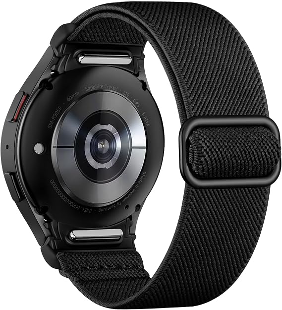Mastten Elastic Nylon Strap Compatible with Samsung Galaxy Watch 7/6/5/4 Strap 40mm 44mm/Galaxy Watch 6 4 Classic/5 Pro/FE, No Gap One Click Quick Release Sport Band for Women Men, Black