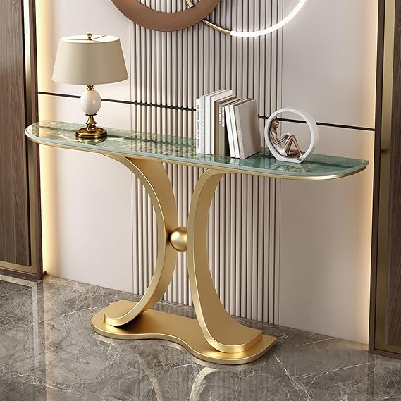 Stylish Narrow Console Table for Entryway - 55.1" Long Gray Entryway Table with Chic Metal Base - Ideal for Small Spaces & Living Room Decor