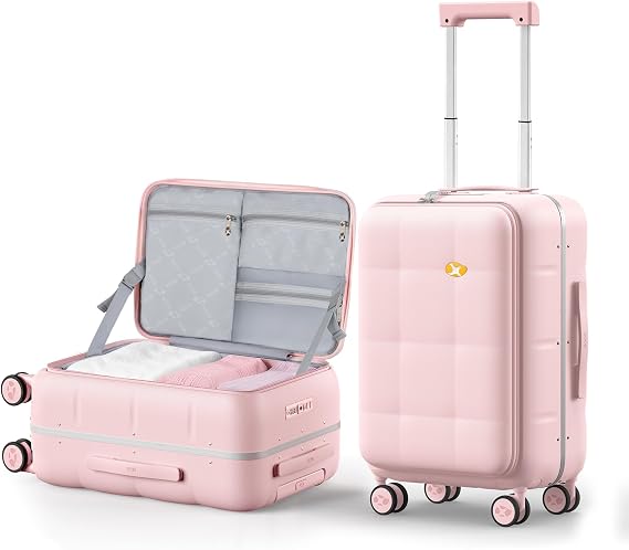 20 Inch Cabin Suitcase Top Open Aluminium Frame Suitcase, Pink