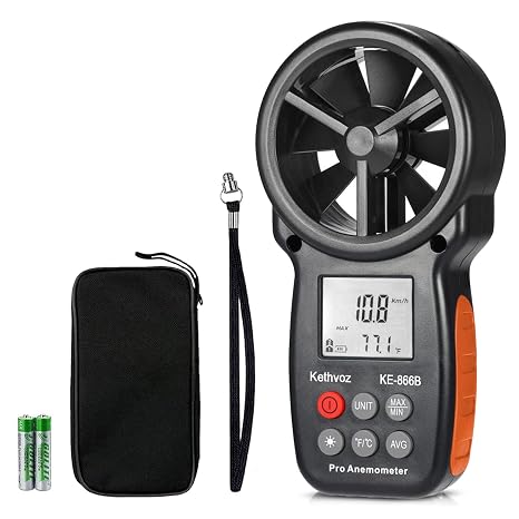 Kethvoz Digital Anemometer Mini KE-866B Wind Meter Wind Speed Meter Gauge with Wind Temperature Measurement for Windsurfing, Dragon Flying, Surfing, Sailing, Fishing