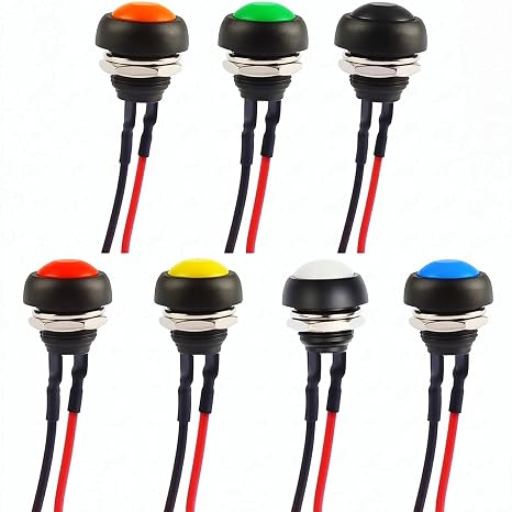 CARAGO 7 Pcs Push Button Switch 12v Switch Momentary Push Button Switch, Pre-Wired Round SPST ON/OFF Mini Horn Switch, Small Power Switch for Car Boat Marine PC DIY