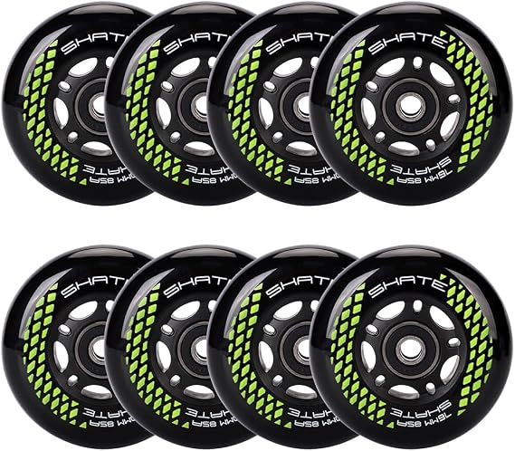 8 Pack Inline Skate Wheels 72mm, 76mm, 80mm - ABEC9 Bearing - 85A Durometer PU - Compatible with Rollerblade, Roller Derby, K2 Skate (Black, 76MM)