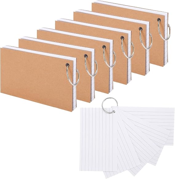 Flash Cards,300 PCS White Revision Cards Lined Flashcards with Binder Ring