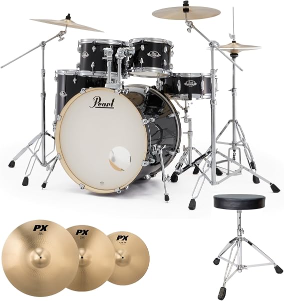 Pearl Export EXX725SZ/C31 Black Drum Kit with Sabian Cymbal Set and Keepdrum Stool