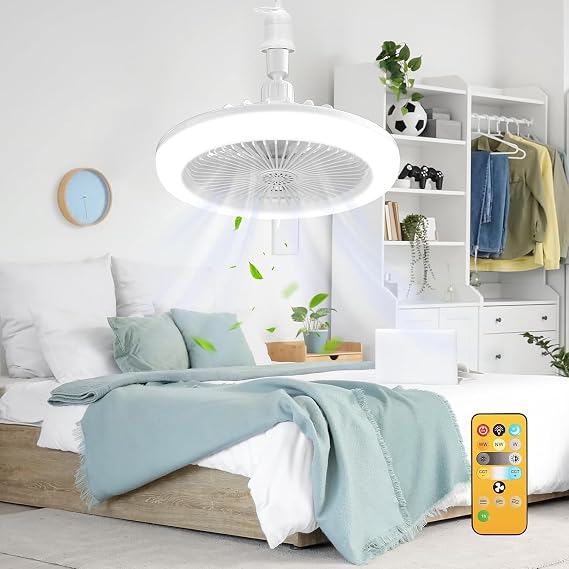 E27 LED Fan Lights Ceiling, Ceiling Fans with Lights and Remote for Bedroom, Lighting Fan Ceiling Light LED Dimmable Ceiling Fan Lamps, 3 Speeds for Small Spaces Bedroom Home Office Dormitory (White)