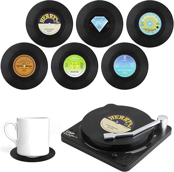 6PCS Vinyl Coasters, Record Player Coasters Retro CD Coasters for Drinks