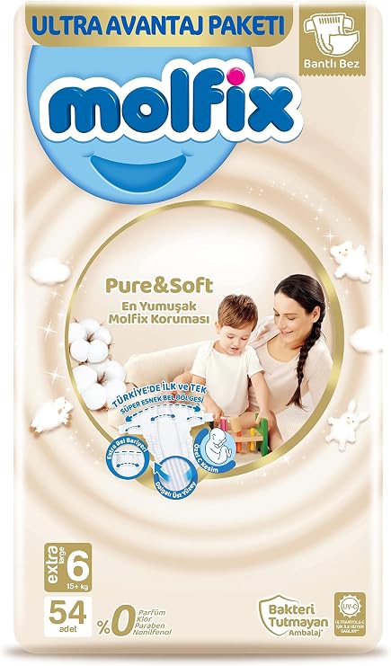 Molfix Pure&Soft Ultra Avantaj Paketi Extra Large 6 Beden Bebek Bezi (1 x 54 Adet)