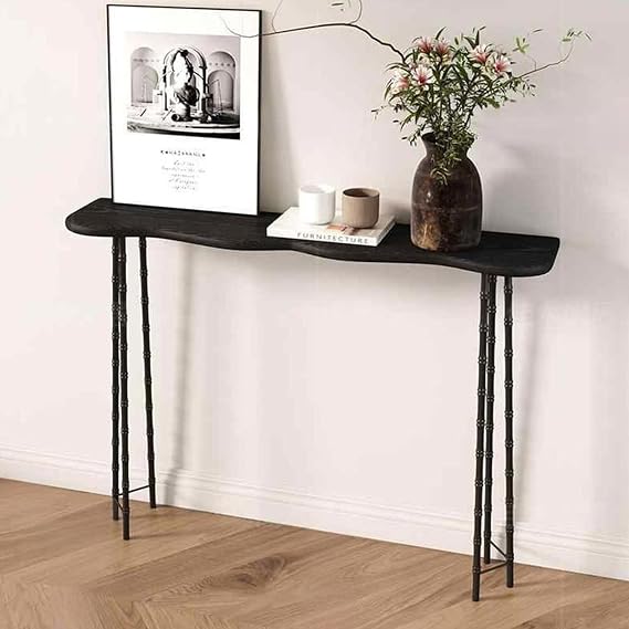 Farmhouse Entryway Console Table - Narrow 90cm Black Accent Table with Metal Legs, Ideal for Living Room, Behind Sofa, Stylish Storage Solution.