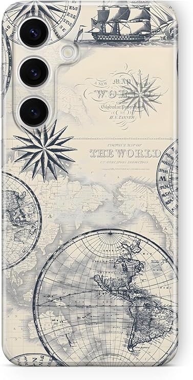 Samsung Galaxy S24 FE ile Uyumlu Dünya Haritası ve Pusula Desenli Şeffaf Telefon Kılıfı