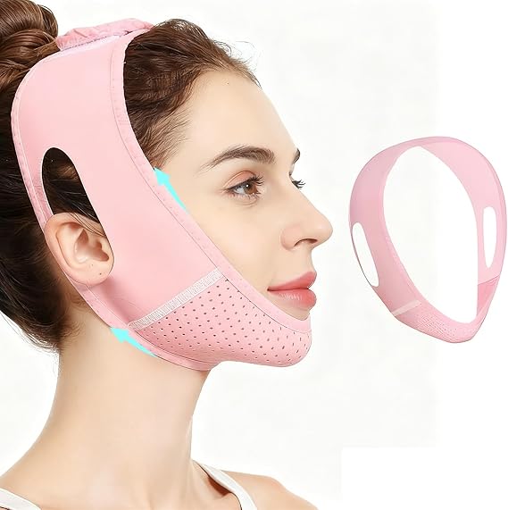Double Chin Strap Face Lift Mask V-Line Strap, Adjustable Chin Strap for Face Sculpting Slimming, Reusable Double Chin Reducer for Jawline Sagging Cheeks, Breathable Sleeping Straps for Face Lifting