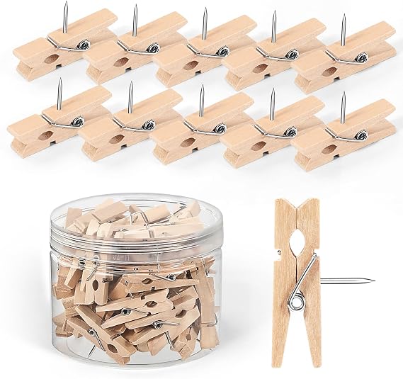 110pcs Push Pin Clips, Wooden Push Pins, Cute TACS for Cork Board, Wood Tacks for Cork Board, Giant Push Pins, Wooden Clips for Pictures, Push Pins for Bulletin Board, Photo Board, Pictures