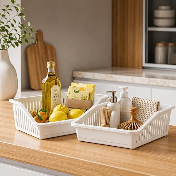 Çok Amaçlı Düzenleyici Organizer Sepet, 4,85 Litre Beyaz Plastik Saklama Kutusu, Buzdolabı İçi, Lavabo Altı, Mutfak Dolabı ve Masaüstü Organizer