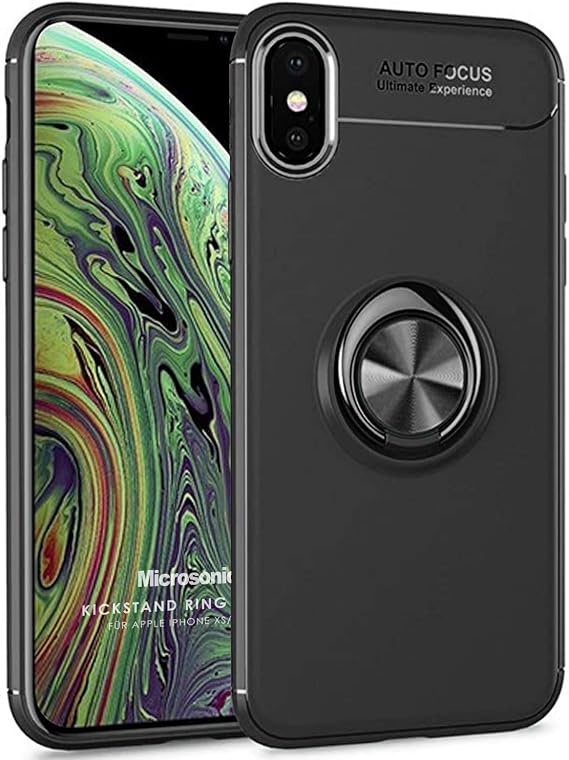 Microsonic Apple iPhone XS Max için Kılıf Kickstand Ring Holder Siyah [iPhone XS Max ile Uyumlu Kılıf - Siyah]