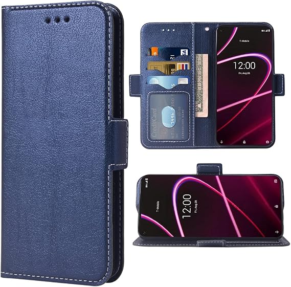 Compatible with T-Mobile Revvl 5G Wallet Case Wrist Strap Lanyard Leather Flip Cover Card Holder Stand Cell Accessories Phone Cases for Tmobile Revvl5G T Mobile TCL Revel G5 T790W Blue
