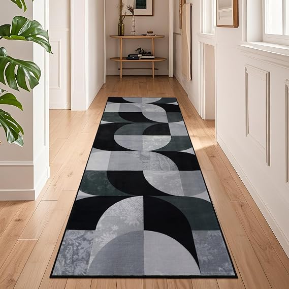 Boho Runner Rugs for Hallway 60×180 cm, Black Checkered Washable Hallway Cpepet Runners, Kitchen Mat Non Slip, Soft Short Pile Hall Rug for Bedroom Entryway Bathroom Laundry Non Shedding