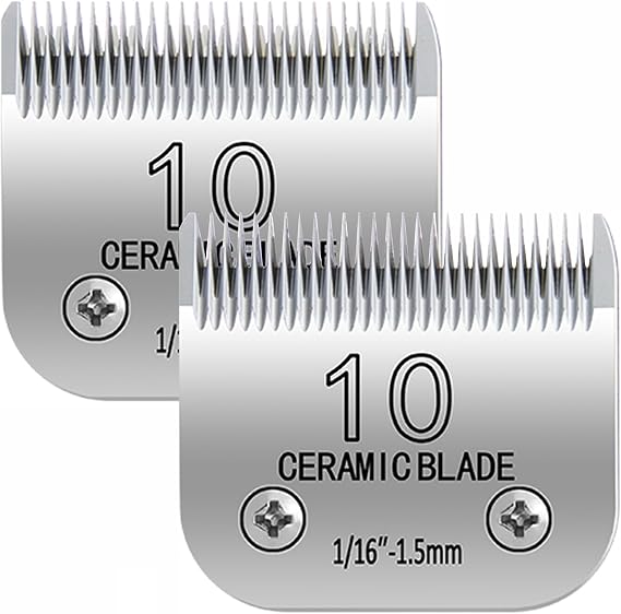 10# Clipper Blades Pet Grooming Clipper Replacement Blades, Detachable Clipper Blade Compatible with Andis/wahl/Oster Dog Clippers,10 Blade 1.5mm, Made of Ceramic & Stainless Steel Blade,2 pack