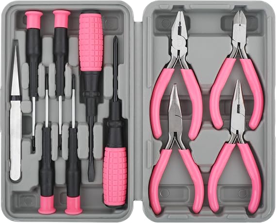 Hi-Spec Compact Craft & Home Repair Tool Kit for Women with Case, Pink