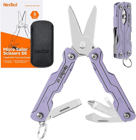 NexTool マイクロセーラーはさみ S0 8イン1 ミニキーチェーン マルチツール パープル