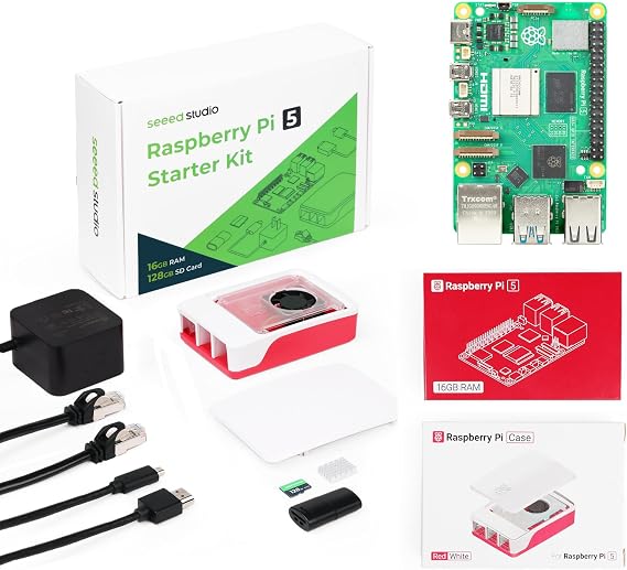 Raspberry Pi 5 Starter Kit - 16GB RAM，128GB Micro SD Card pre-Loaded with 64-bit Raspberry Pi OS