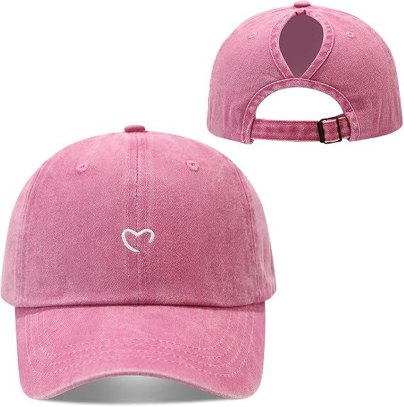 Baseball Cap Adjustable Breathable Heart Ponytail Sun Hat Unisex Casual Outdoor Sport Cap for Women Men
