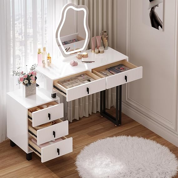 WOLTU Vanity with LED Light, Dimmable Mirror, Cloud Shape, Makeup Table