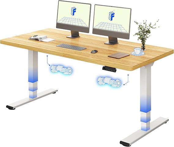 FLEXISPOT E5 Electric Standing Desk 2 Motors 3 Stage 160 * 80CM One Piece Desktop Height Adjustable Desk with Memory Smart Panel, Anti-collision System, White+Maple