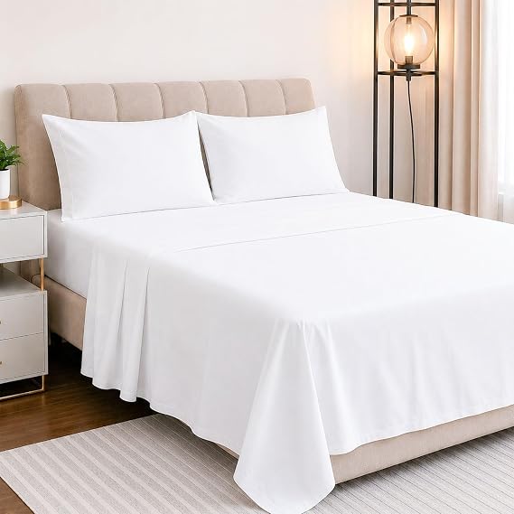 King Extra Deep Pocket Sheets Set, 4 Piece, 400 Thread Count 100% Egyptian Cotton, Deep Pocket Fitted Sheet Fits Upto 18 to 24 Inch High Mattress, White Solid
