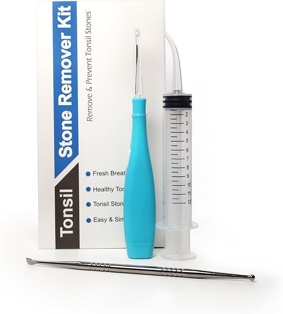 Tonsil Stone Remover Kit – Oral Hygiene - Led Tonsil Stone Pick Tool, Stainless Steel Pick, and Curved Syringe to Halitosis Treatment