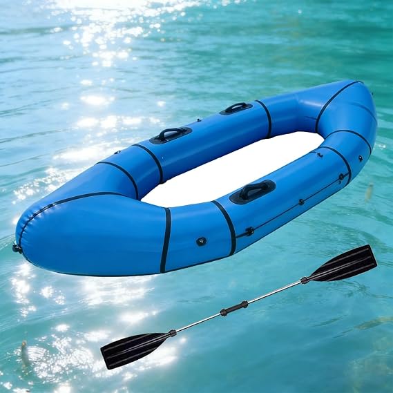 Inflatable Packraft Kayak 2-in-1 - Lightweight PVC Blow Up Boat For Fishing, Rafting, And Lake Floats, Includes Soft Seat & Carry Bag, Ideal For Travel