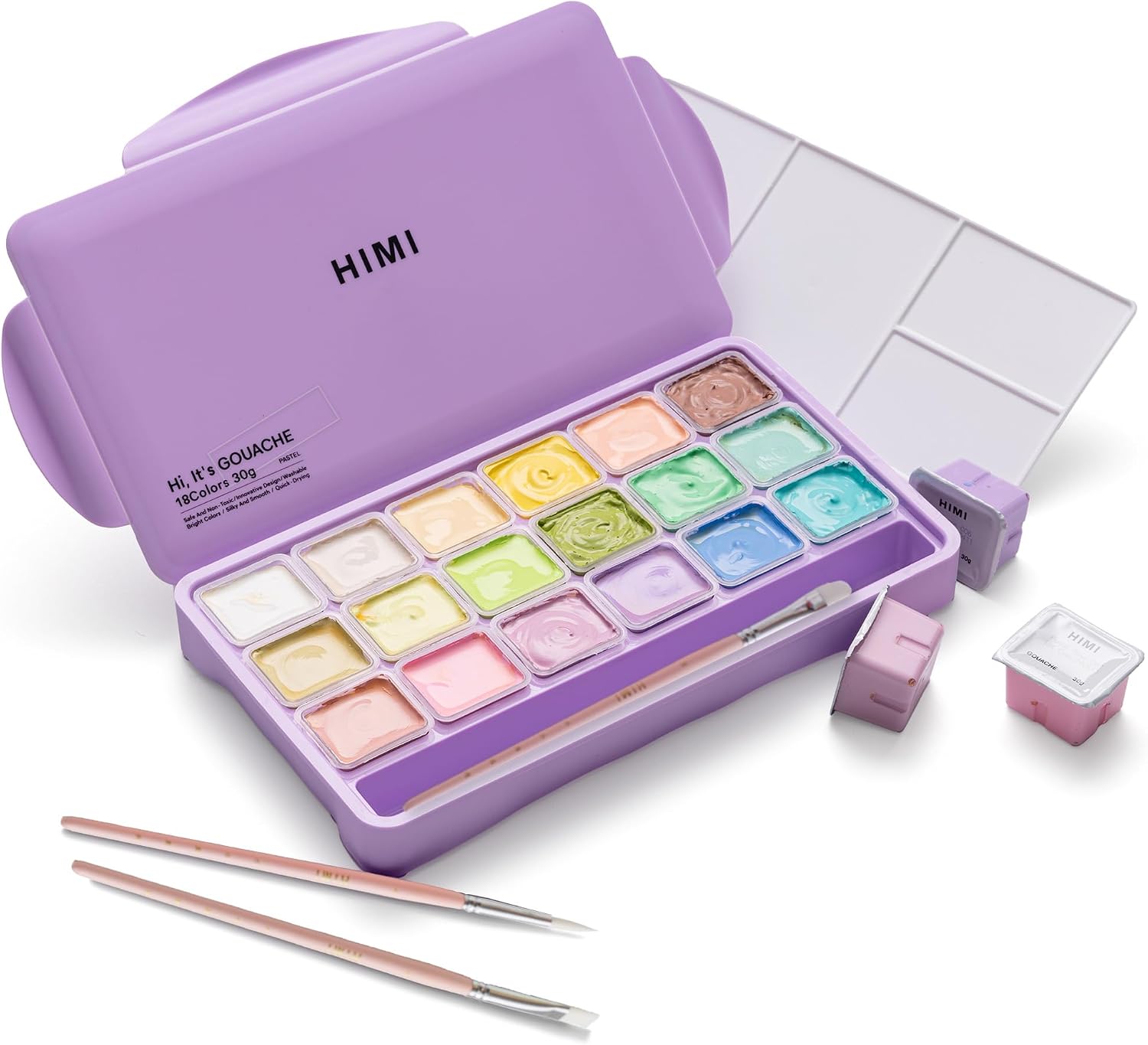 HIMI Jelly Gouache Paint Set 18 Colors 30g Jelly Cup Design Canvas Paper Gouache Paint for Professional and Beginner Art Supplies Purple