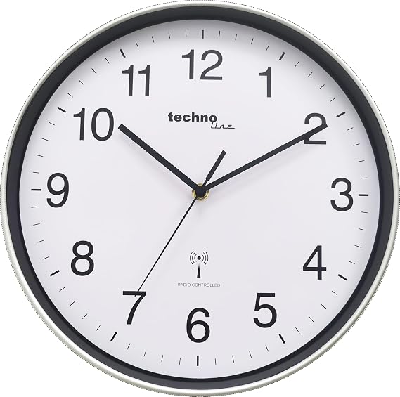 Technoline WT 8030 Radio-Controlled Wall Clock 30 cm - DCF Radio-Controlled Clock with Automatic Time Setting Low Noise Modern Design Large Numbers Analogue Wall Clock for Office Living Room