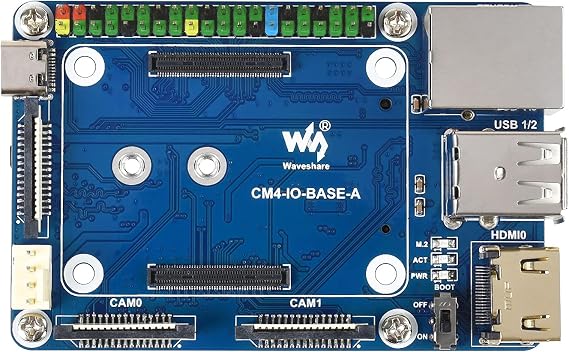 Mini baseboard for Raspberry Pi Compute Module 4 Lite/EMMC series modules with standard CM4 sockets and color-coded Raspberry Pi 40PIN GPIO header integrates CM4 ratings and final products