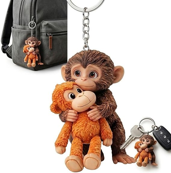 Protect Punch The Monkey Keychain Keyring – 3D Animal Bag Charm – Adorable 6.5cm Collectible Key Holder for Backpacks, Purses, and Car Keys